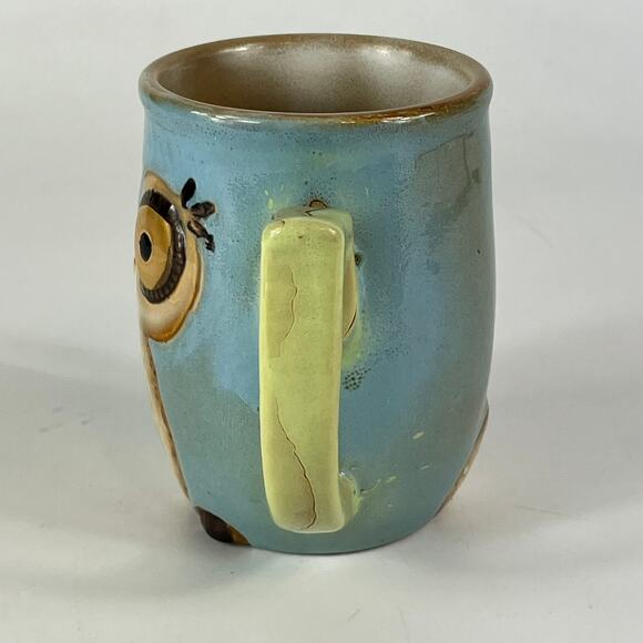 Gibson Owl Coffee Mug Hand Painted Blue Green Bird Stoneware Glaze Character Tea - Picture 2 of 16